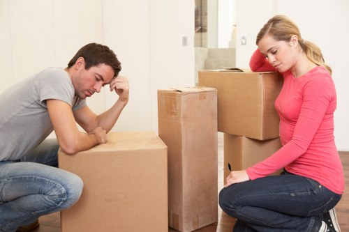 Office boxes and equipment prepared for a Finchley business move